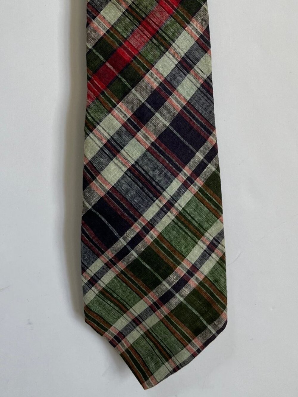 Men's Vintage 80s Rooster Madras Neck Tie Preppy Hand Woven Ivy League